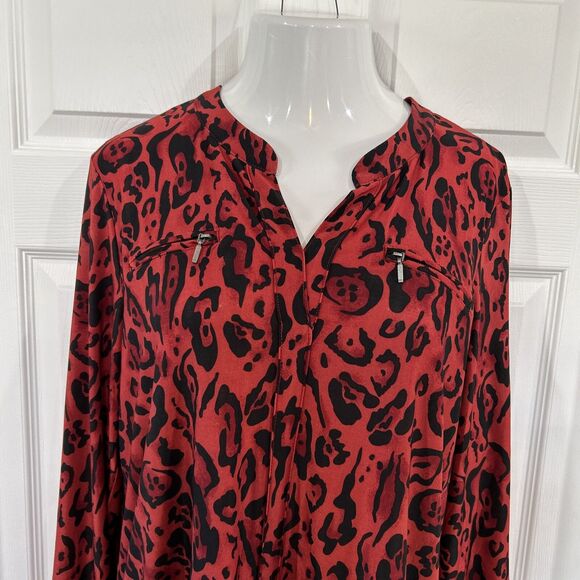 Lily Morgan Plus Size 1X Red Animal Print Tunic Top Stretch Knit - Picture 4 of 12